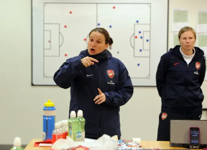 Framed Print : Arsenal Ladies: Manager Laura Harvey and Assistant Rihanne Skinner Strategize Ahead of Chelsea Showdown