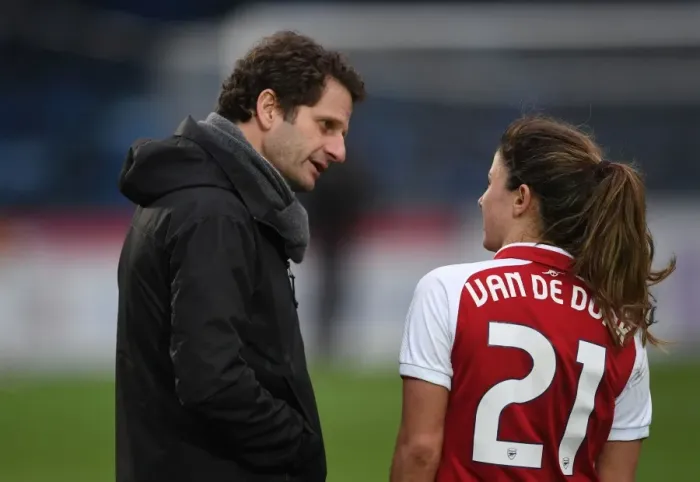 Framed Print : Arsenal Ladies: Montemurro and van de Donk Celebrate Victory over Reading FC Framed Print : Arsenal Ladies: Montemurro and van de Donk Celebrate Victory over Reading FC