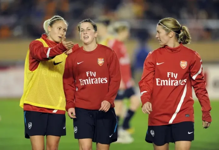 Framed Print : Arsenal Ladies at Nishigaoka Stadium: Steph Houghton, Niamh Fahey, and Ciara Grant Warm Up Before Charity Match Against INAC Kobe