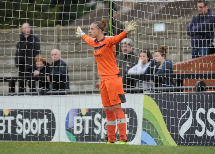 Framed Print : Arsenal Ladies and Notts County Ladies Battle in FA Cup Quarterfinal: Sari van Veenendaal's Dramatic Performance