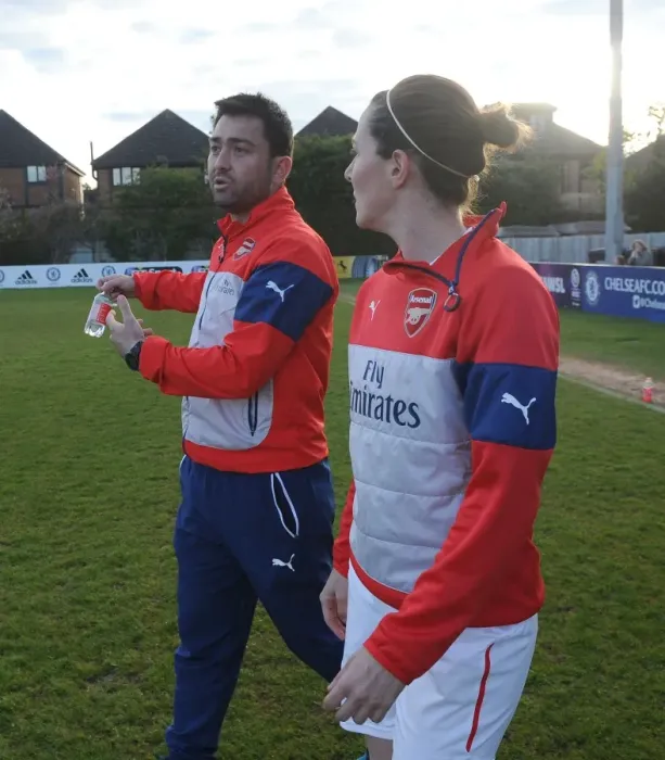 Framed Print : Arsenal Ladies: Pedro Martinez Losa Pre-Match Conversation with Natalia Pablos Sanchon vs Chelsea Ladies (WSL, 2015)