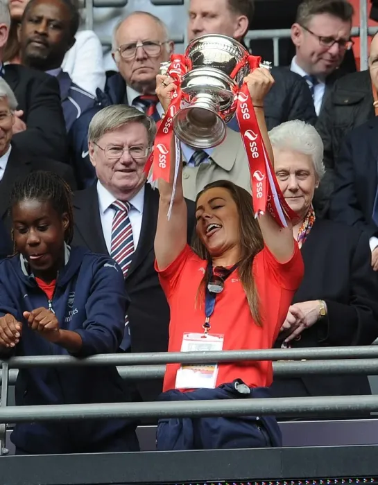 Framed Print : Arsenal Ladies Triumph over Chelsea Ladies: Jemma Rose Raises FA Cup Victory