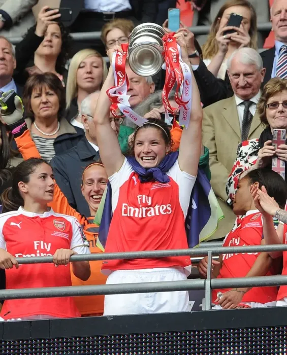 Framed Print : Arsenal Ladies Triumph: Dominique Janssen's FA Cup Victory Celebration Framed Print : Arsenal Ladies Triumph: Dominique Janssen's FA Cup Victory Celebration
