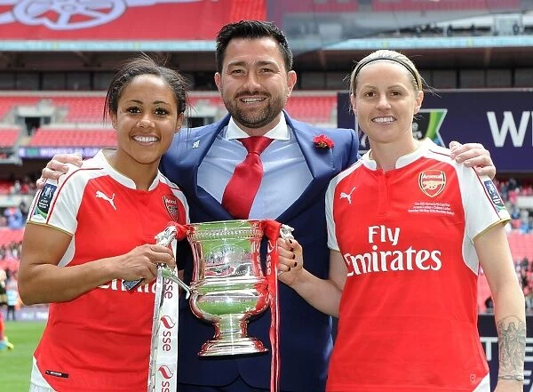Arsenal Ladies Triumph in FA Cup Final: Alex Scott, Kelly Smith, and Pedro Martinez Losa with the Trophy