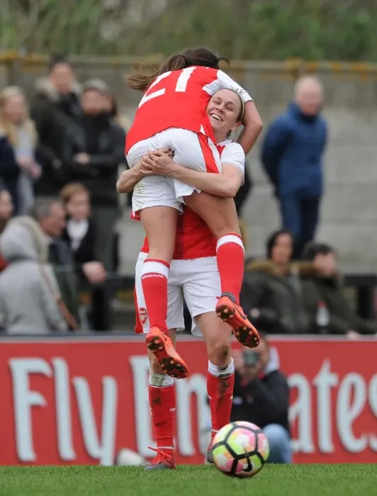 Framed Print : Arsenal Ladies Van de Donk and O'Reilly: Unstoppable Goal Scoring Duo Celebrates in FA Cup Clash Against Tottenham Hotspur Ladies