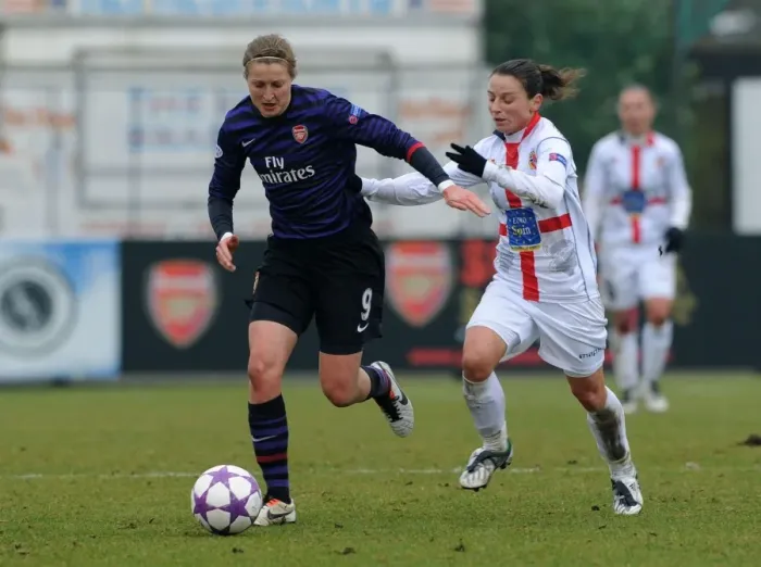 Framed Print : Arsenal Ladies vs. ASD Torres CF: Ellen White vs. Daniela Stracchi in UEFA Women's Champions League Quarterfinals