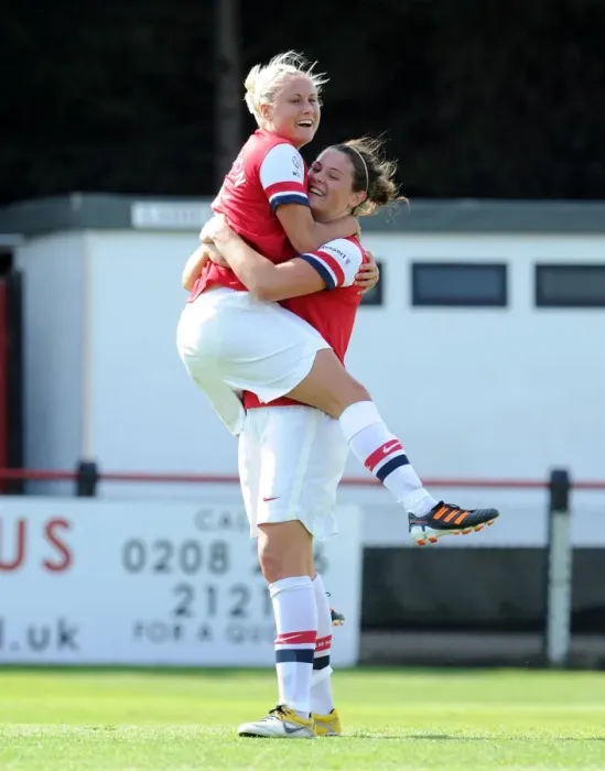 Framed Print : Arsenal Ladies vs. Lincoln Ladies: Beattie and Houghton Celebrate First Goal in FA WSL Clash