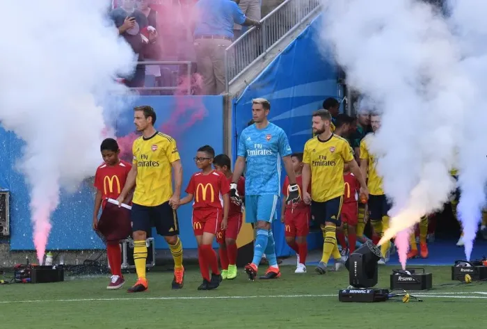 Framed Print : Arsenal Lead Out Against Fiorentina in 2019 International Champions Cup, Charlotte Framed Print : Arsenal Lead Out Against Fiorentina in 2019 International Champions Cup, Charlotte