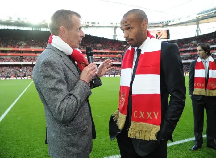 Framed Print : Arsenal Legend Thierry Henry Interviewed Before Arsenal vs. Everton, Premier League 2011-12