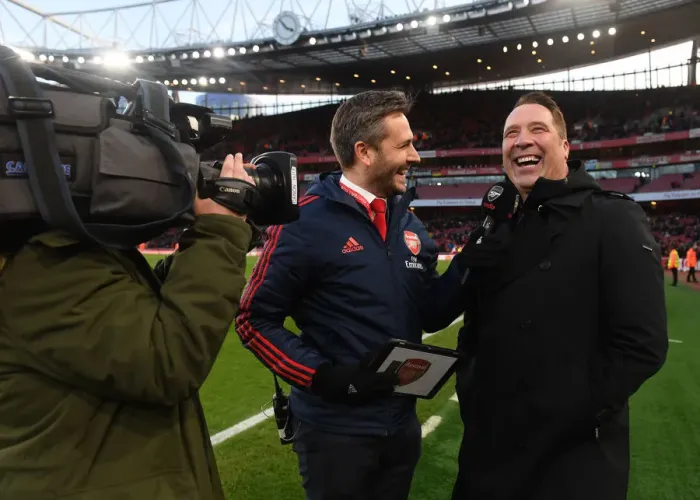Framed Print : Arsenal Legends: David Seaman Interviewed at Half Time during Arsenal vs Sheffield United, Premier League 2019-20