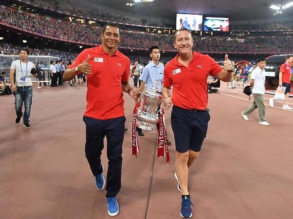 Arsenal Legends Gilberto and Parlour with FA Cup before Arsenal vs. Chelsea Pre-Season Friendly in Beijing, 2017