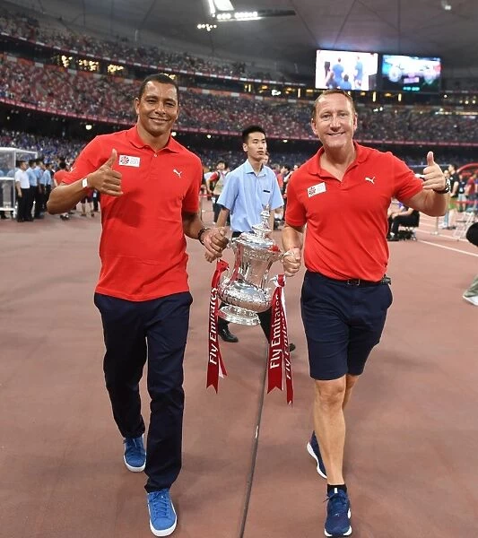 Arsenal Legends Gilberto and Ray Parlour with FA Cup at Arsenal vs. Chelsea Pre-Season Friendly, Beijing 2017