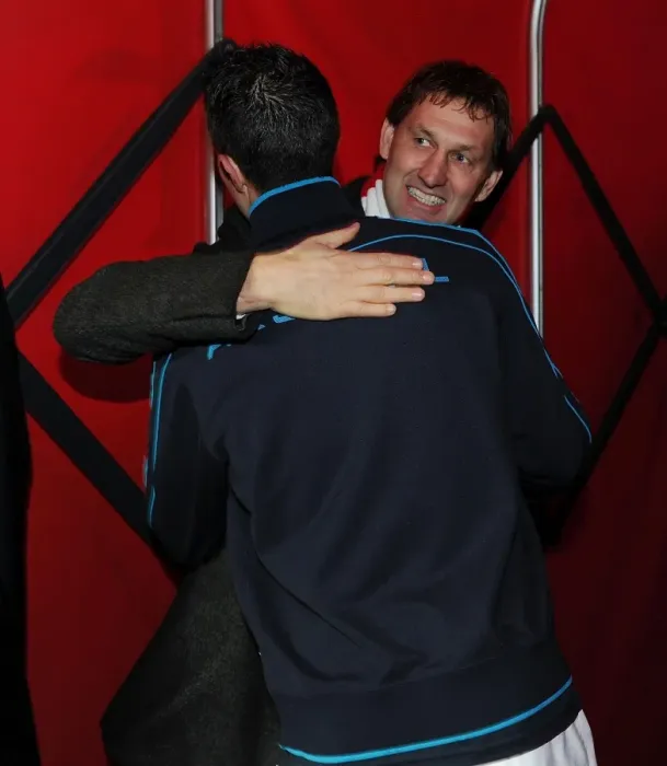 Framed Print : Arsenal Legends: Tony Adams Embraces Robin van Persie Before Arsenal vs. Queens Park Rangers, 2011-12 Framed Print : Arsenal Legends: Tony Adams Embraces Robin van Persie Before Arsenal vs. Queens Park Rangers, 2011-12