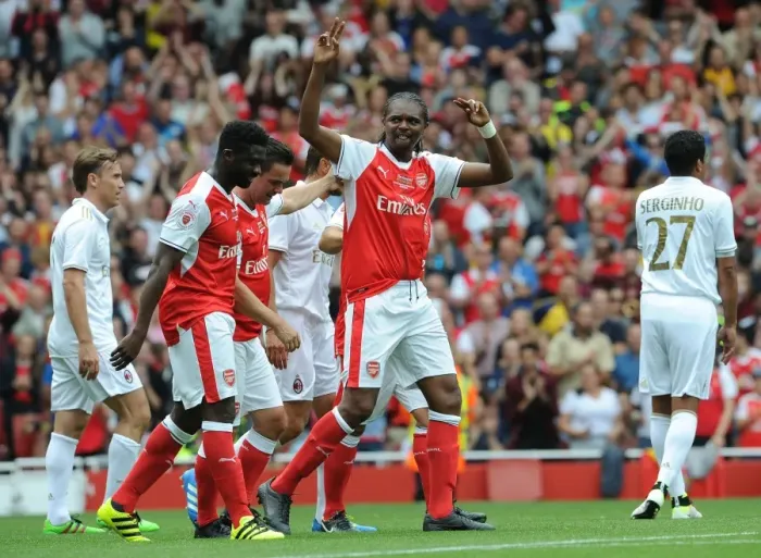 Framed Print : Arsenal Legends vs. AC Milan Glorie: Kanu's Epic Goal Celebration at Emirates Stadium Framed Print : Arsenal Legends vs. AC Milan Glorie: Kanu's Epic Goal Celebration at Emirates Stadium