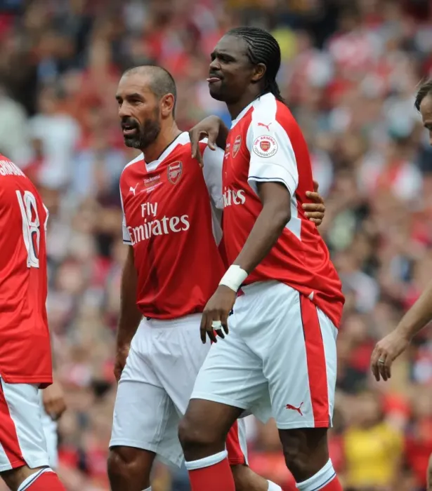 Framed Print : Arsenal Legends vs Milan Glorie: Kanu and Pires Unforgettable Goal Celebration at Emirates Stadium Framed Print : Arsenal Legends vs Milan Glorie: Kanu and Pires Unforgettable Goal Celebration at Emirates Stadium