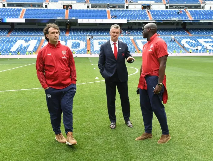 Framed Print : Arsenal Legends vs Real Madrid Legends: A Clash of Football Icons at Bernabeu (2018) - David O'Leary, Gilles Grimandi, and Sol Campbell