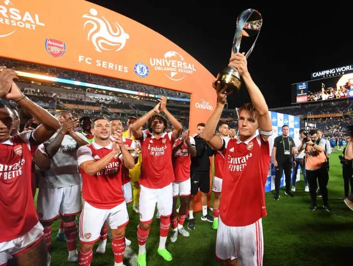 Framed Print : Arsenal Lift the Florida Cup: Martin Odegaard Celebrates Victory Over Chelsea Framed Print : Arsenal Lift the Florida Cup: Martin Odegaard Celebrates Victory Over Chelsea