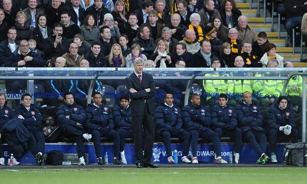 Arsenal manager Arsene Wenger during the match. Hull City 1: 2 Arsenal, Barclays Premier League