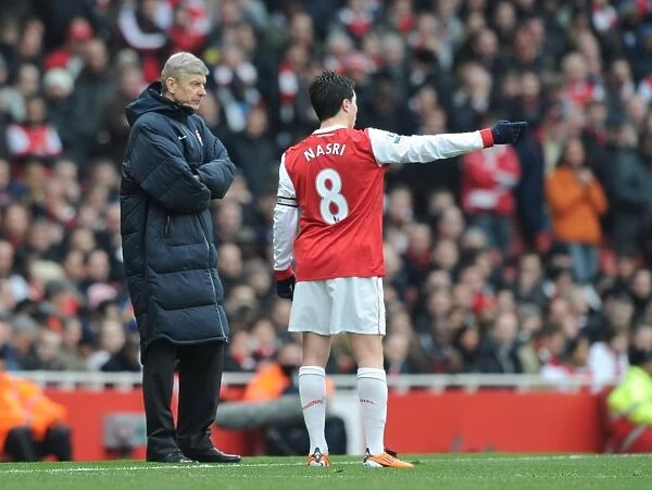 Arsenal manager Arsene Wenger with Samir Nasri. Arsenal 0:0 Sunderland