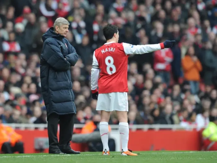 Framed Print : Arsenal manager Arsene Wenger with Samir Nasri. Arsenal 0: 0 Sunderland Framed Print : Arsenal manager Arsene Wenger with Samir Nasri. Arsenal 0: 0 Sunderland