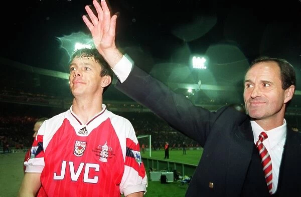 Arsenal Manager George Graham and David O'Leary celebrate after the game