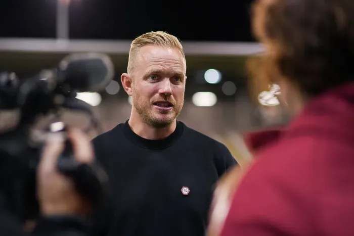 Framed Print : Arsenal Manager Jonas Eidevall Post-Match Interview: Manchester United vs Arsenal, Barclays Women's Super League (2023-24)