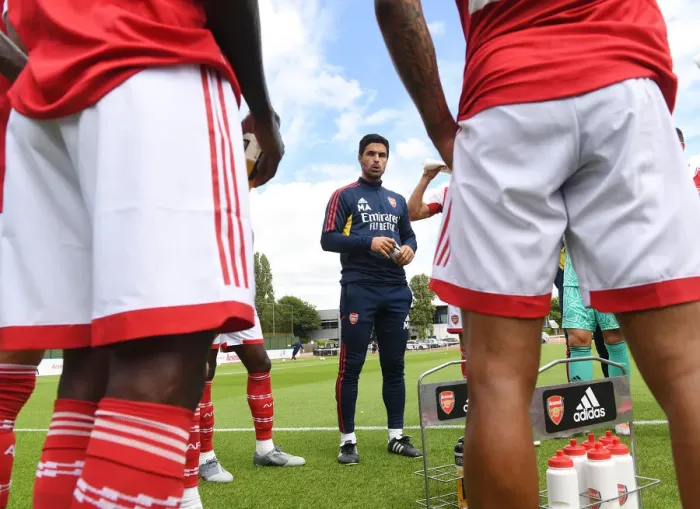 Framed Print : Arsenal Manager Mikel Arteta Addresses Team During Pre-Season Friendly Against Ipswich Town