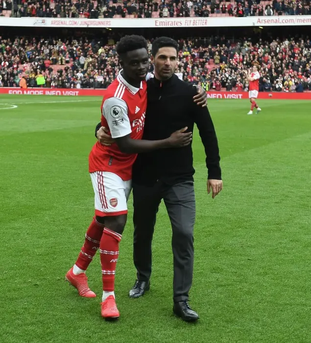 Framed Print : Arsenal Manager Mikel Arteta Celebrates with Bukayo Saka after Arsenal's Victory over Crystal Palace (2022-23) Framed Print : Arsenal Manager Mikel Arteta Celebrates with Bukayo Saka after Arsenal's Victory over Crystal Palace (2022-23)