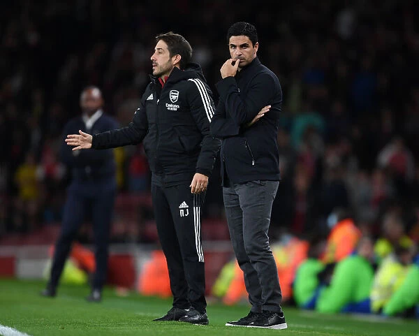 Arsenal Manager Mikel Arteta and Coach Nico Cover During Arsenal vs. Crystal Palace (2021-22)