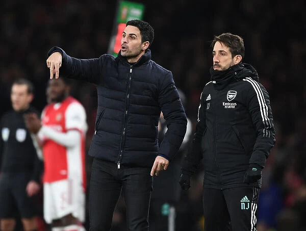 Arsenal Manager Mikel Arteta and Coach Nico Cover During Carabao Cup Semi-Final Clash vs Liverpool