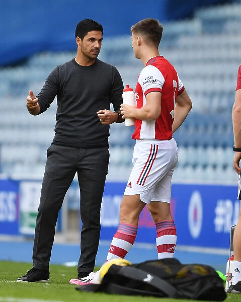 Arsenal Manager Mikel Arteta Consults with Kieran Tierney during Rangers Pre-Season Friendly