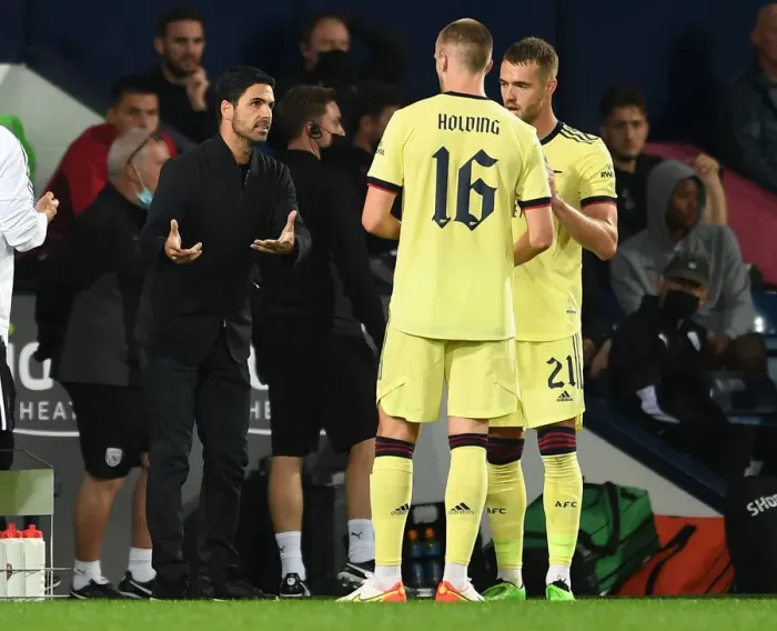 Framed Print : Arsenal Manager Mikel Arteta Gives Instructions to Rob Holding and Calum Chambers during Carabao Cup Match vs West Bromwich Albion Framed Print : Arsenal Manager Mikel Arteta Gives Instructions to Rob Holding and Calum Chambers during Carabao Cup Match vs West Bromwich Albion