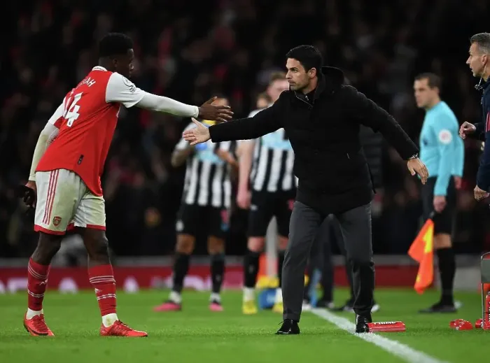 Framed Print : Arsenal Manager Mikel Arteta Guides Eddie Nketiah during Arsenal vs Newcastle United, Premier League 2022-23 Framed Print : Arsenal Manager Mikel Arteta Guides Eddie Nketiah during Arsenal vs Newcastle United, Premier League 2022-23