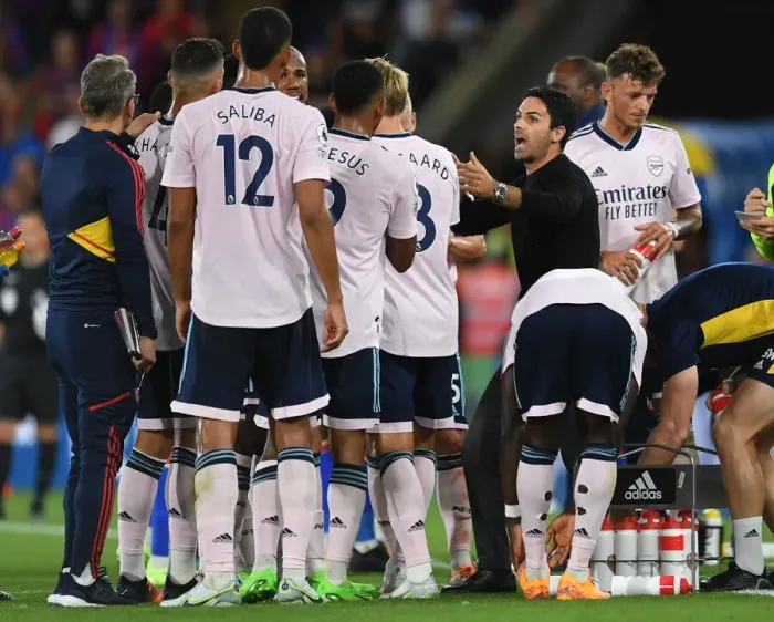 Framed Print : Arsenal Manager Mikel Arteta Rallies Players against Crystal Palace in 2022-23 Premier League