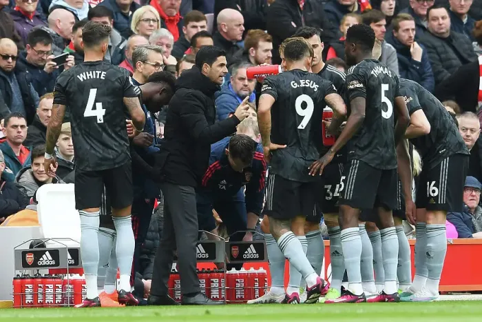 Framed Print : Arsenal Manager Mikel Arteta Rallies Team at Anfield During Liverpool Clash (2022-23 Premier League)