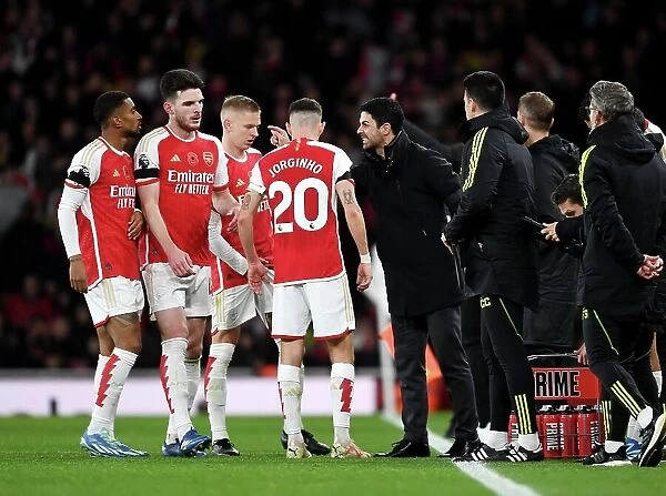 Arsenal Manager Mikel Arteta Rallies Team During Arsenal v Burnley Premier League Match, 2023-24