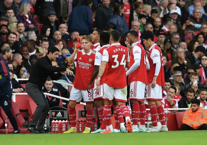 Framed Print : Arsenal Manager Mikel Arteta Rallies Team During Break in Arsenal v Nottingham Forest Premier League Match, 2022-23