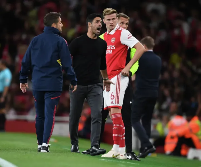 Framed Print : Arsenal Manager Mikel Arteta with Rob Holding: Arsenal FC vs Aston Villa, Premier League 2022-23 Framed Print : Arsenal Manager Mikel Arteta with Rob Holding: Arsenal FC vs Aston Villa, Premier League 2022-23