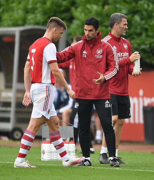 Arsenal Manager Mikel Arteta Speaks with Kieran Tierney after Substitution during Arsenal vs Millwall Pre-Season Friendly
