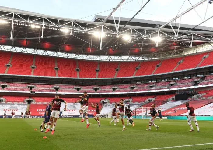 Framed Print : Arsenal and Manchester City Players Prepare for FA Cup Semi-Final at Wembley Stadium