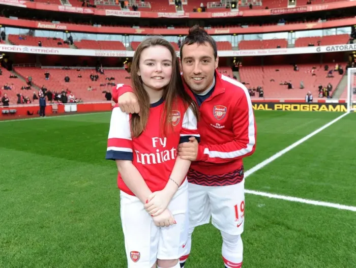 Framed Print : Arsenal mascot with Santi Cazorla (Arsenal). Arsenal 2: 0 Fulham. Barclays Premier League