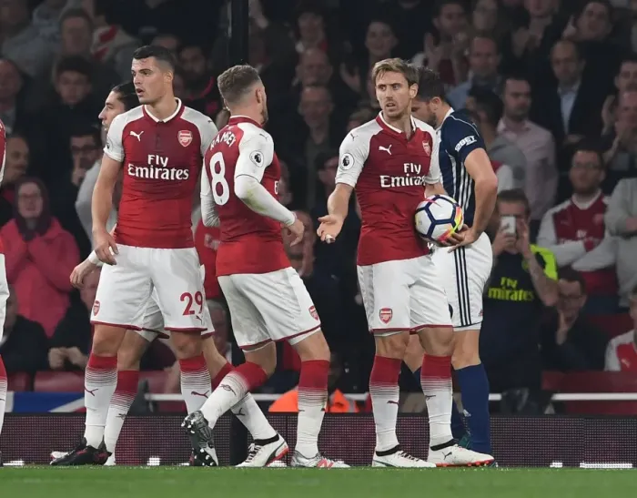 Framed Print : Arsenal: Monreal and Ramsey in Action against West Bromwich Albion, Premier League 2017-18
