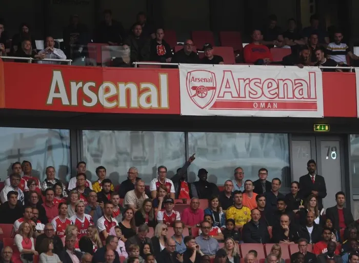 Framed Print : Arsenal Oman banner. Arsenal 3:2 Aston Villa