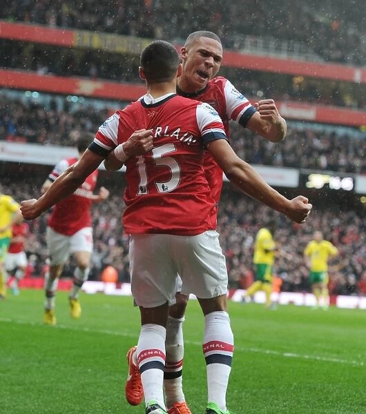 Arsenal: Oxlade-Chamberlain and Gibbs Celebrate Second Goal vs Norwich City (2013)