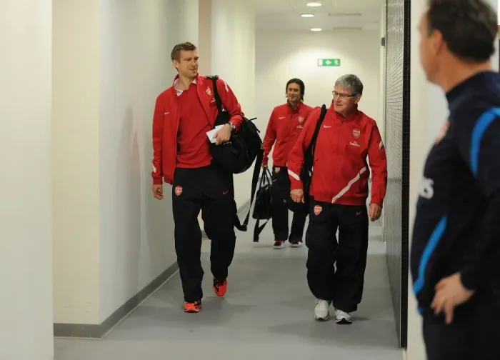 Framed Print : Arsenal: Pat Rice and Per Mertesacker Before Arsenal vs. Wolverhampton Wanderers (2011-2012)