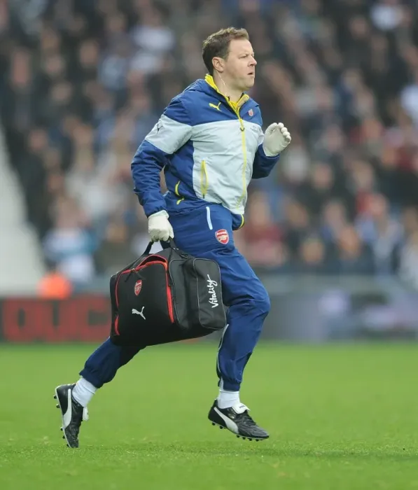 Framed Print : Arsenal Physio Colin Lewin at West Bromwich Albion Match, 2014 / 15 Premier League