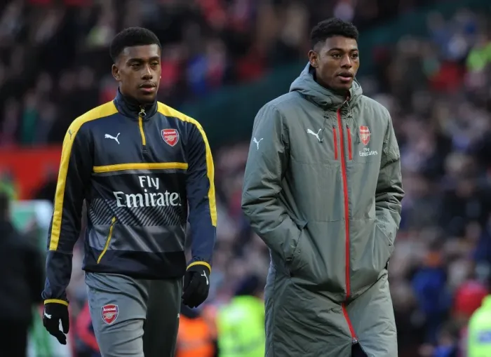 Framed Print : Arsenal Players Alex Iwobi and Jeff Reine-Adelaide Before Manchester United Clash (Premier League 2016-17) Framed Print : Arsenal Players Alex Iwobi and Jeff Reine-Adelaide Before Manchester United Clash (Premier League 2016-17)