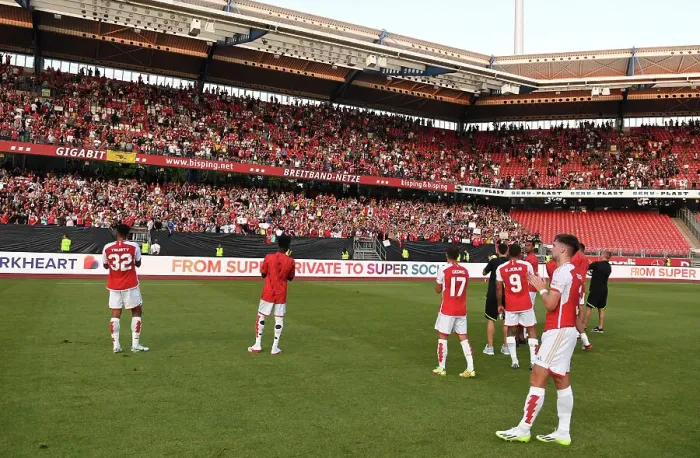 Framed Print : Arsenal Players Applaud Fans after Pre-Season Friendly against Nuremberg, Germany (2023)