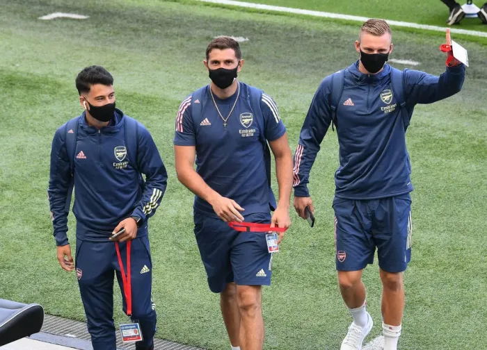 Framed Print : Arsenal Players Arrive at Brighton & Hove Albion Stadium for Premier League Clash (2020)