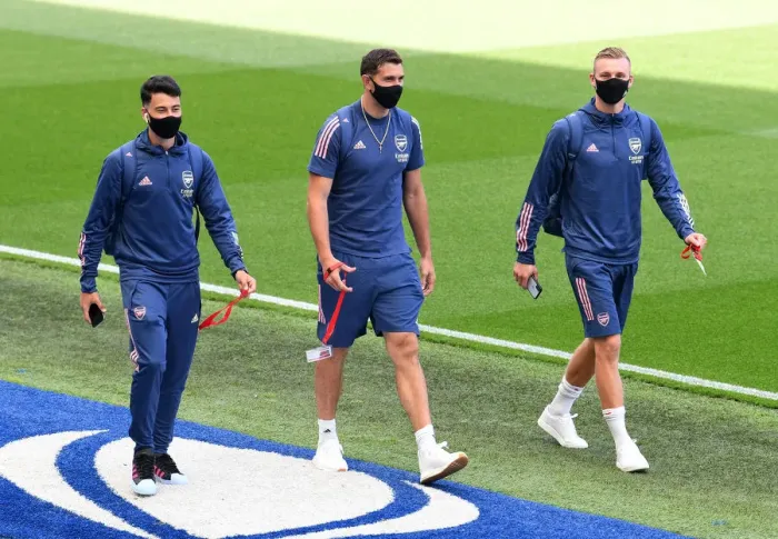 Framed Print : Arsenal Players Arrive at Brighton & Hove Albion Stadium for Premier League Showdown (2020)